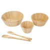 Mendler 3er Set Schüssel + Salatbesteck HWC-B98, Servierschüssel Dekoschale Stapelbar Servierbesteck Küchenzubehör, Bambus 25