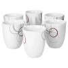Null 6er Set Kaffeebecher Palazzo 33cl – Kaffeetasse Aus Weißem Porzellan Mit Dekor-Kreisen In Grau Und Dunkelrot 25