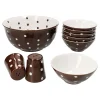 Null 9tlg Set 6x Müslischale + Salatschüsel 24cm + Salz & Pfeffer Braun Weiß Gepunktet 25